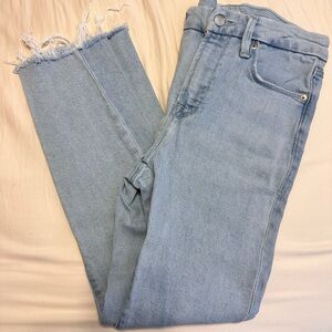 Good American Light Blue Cropped Jeans with Frayed Hem